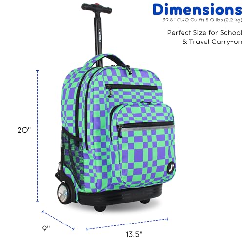Image of J World Sundance Laptop Rolling Backpack for Girls Boys. Roller Bookbag with Wheels, 20 Inch, Pixel Checkers