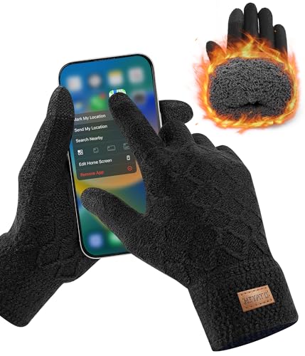 HIYATO Mens Touchscreen Gloves,Winter Warm Knit Gloves with Soft Lining,Thermal Gloves for Men and Women, Thickened black, Onesize
