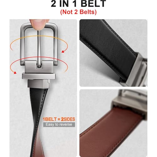 Men's Belt,Reversible Belt Adjustable For Gift Men 1.25”-Cut For Fit-2 Sides in 1 Belt(Not 2)2