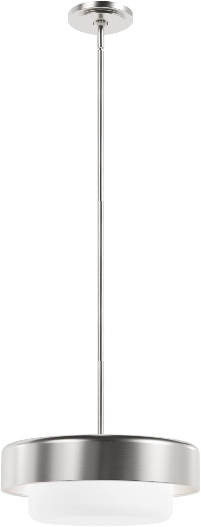 Hunter - Station 2-Light Brushed Nickel, Medium Size Pendant Light, Dimmable, Modern Style, Drum Shaped, for Bedrooms, Kitchens, Dining, Living Rooms - 19272