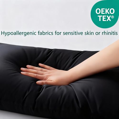 Image of Flat Ultra Thin Bed Pillows Standard Size Pillow Set of 2 Extra Soft Down Alternative for Stomach Back Sleeper Black 20x26inches