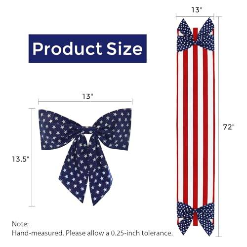 4th of July Table Runner, Vintage Red White and Blue Table Runner Kitchen Dining Table Decoration with Larger Bow for Home, Memorial Day Decorations Veterans Day Patriotic Party Decor 13" x 72" — view 2