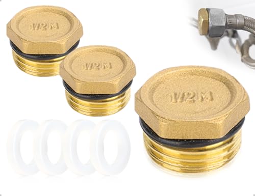 AOYEGIC 2 piezas tapón de latón, tapón de sellado de rosca externa de 1/2, tapa roscada, tapa de extremo de tubería con sello, utilizado para tuberías de agua de jardín de baño