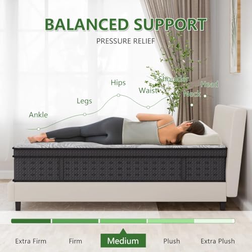Image of California King Mattress, 14 Inch Gel Memory Foam Hybrid Cal King Mattress in a Box, Independent Pocket Coils for Motion Isolation, Medium Firm, Pressure Relief & Upgraded Support, CertiPUR-US