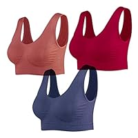 Lemef 3-Pack Seamless Sports Bra Wirefree Yoga Bra with Removable Pads for Women (Small, Brown&Navy&Merlot)