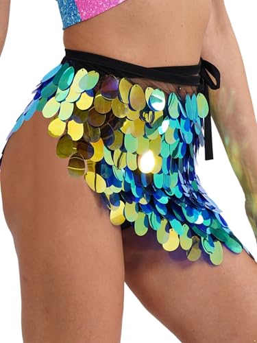 Lejafay Women Shiny Sequin Skirt Hip Scarf Belly Dance Skirt Package Hip Mini Skirts Party Dresses3