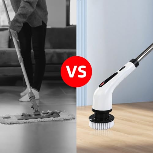 Image of Electric Spin Scrubber with Adjustable Long Handle, Electric Cleaning Brush with 9 Replaceable Brush Heads for Bathroom, Kitchen, Car, Tile, Wall, Floor