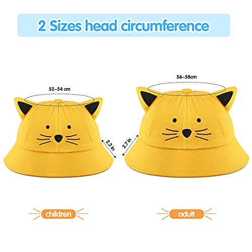 4 Pieces Cute Cat Bucket Hat Fisherman Cap Summer Beach Sun Protection Widen Brim Hat For Adults Kids (56-58 Cm) #TOP3