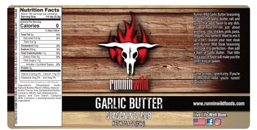 Image of Premium Garlic Butter Seasoning for Steak, Chicken, Seafood, Pasta & Garlic Bread | Rich Buttery Garlic Flavor Boost that Transforms Any Meal | No MSG added, No Artificial Flavors | Runnin' Wild Foods, 5.4 oz