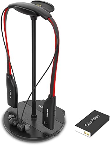 SIMOLIO TV Headphones Wireless with Spare Battery & by-Pass for Seniors, 3 in1 Base- Transmitter/Charging Base/Headset Stand, Clarified Voice, Tone & Balance Control Support Optical/RCA/AUX, 100 ft
