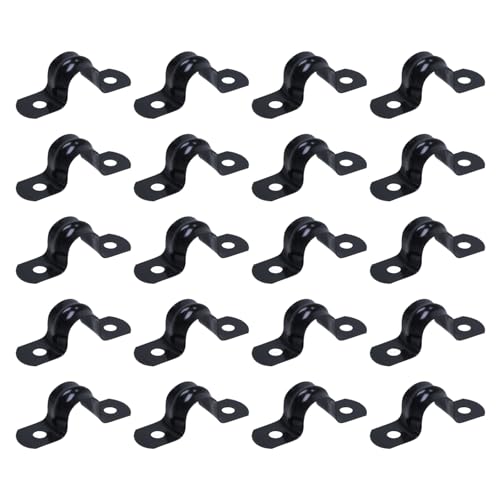 Pastlla 20 Pcs M12 304 Stainless Steel Rigid Pipe Strap Clamps, Black Metal 2 Hole Conduit Tube Strap U Bracket with screws, Heavy Duty Pipe Fasten Clip, for Holder Pipe or Cable, Fit 1/2