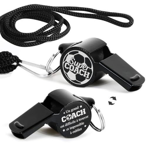 BOOMTOP Silbato Metal con Cordón, en Patron de Fútbol, para Regalo Cumpleaños de Entrenador Árbito, Silbato Deportivos de Acero Inoxidable