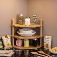 3‑Tier Bamboo Corner Shelf, Countertop Storage & Plate Rack Organizer