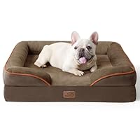Bedsure Medium Dog Sofa Bed - Washable Orthopedic Dog Beds and Couch with Removable Flannel Zipper Cover, Puppy Beds for Small Dogs, Brown Pet Bed, 71x58x16cm