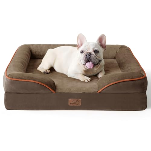 BEDSURE orthopädisches Hundebett Ergonomisches Hundesofa - 71x58 cm Hundecouch mit eierförmiger Kistenschaum für kleine Hunde, waschbar rutschfest Hundebetten, braun