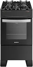 Fogão 4 bocas Atenas Glass preto com mesa de vidro