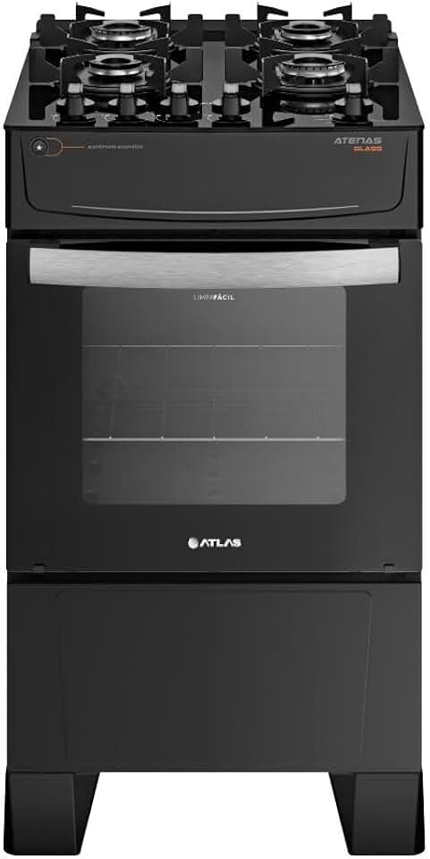 Fogão 4 bocas Atenas Glass preto com mesa de vidro