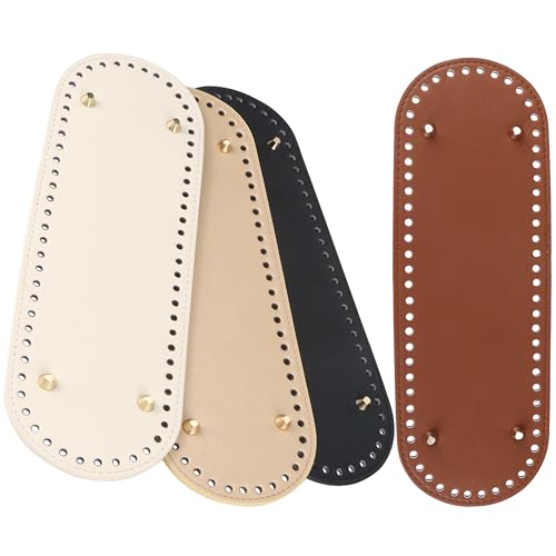 4 Stück Taschenboden 30x10cm Taschenboden zum Häkeln Taschenboden PU Leder Tasche Bodenformer Kunstleder Boden Tasche Häkeln Mit Löchern für Strickbeutel Schultertasche DIY Korbflechten Häkelzubehör