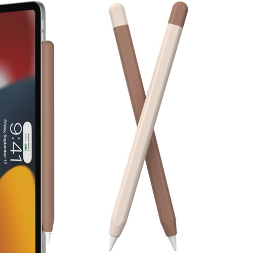 FAFALITHIC 2 Pack Silicone Case Cover Compatible with Apple Pencil Pro Case & Apple Pencil 2nd Generation Protective Sleeve Supports Magnetic Charging & Double Tap (Mocha Mousse + Beige)