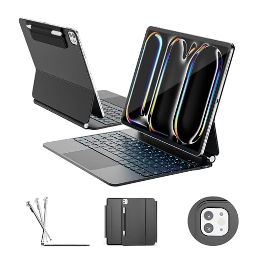 RAYMCRAFT für iPad Pro 13 Zoll (M5/M4 2025/2024) Hülle mit Tastatur Magic Keyboard für iPad Pro 13 11-Farbige Hintergrundbeleuchtung Multi-Touch Trackpad mit Stifthalter Magnetständer Schwarz
