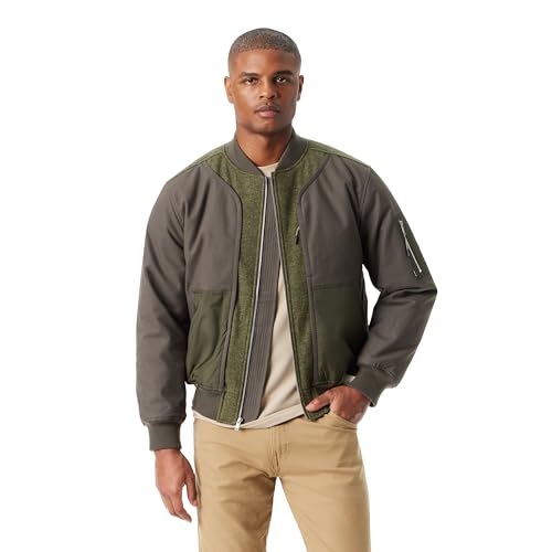 BASS OUTDOOR - Men’s Hero Mix Media Zip Up Front Bomber Jacket with Sleeve Pocket Standard, Beluga, L