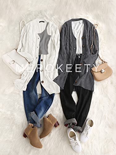 Merokeety Womens Long Sleeve Cable Knit Long Cardigan Open Front Button Sweater Outerwear Beige #TOP3