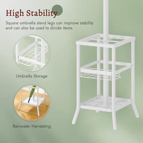FAVOOSTY Coat Stand Coat Rack with 12 Hooks, Free standing Clothes Clothing Rack with Umbrella Holder, Hats, Bags for Hallway Bedroom Living Room Office, White - Cosy Home Interiors FAVOOSTY Coat Stand Coat Rack with 12 Hooks, Free standing Clothes Clothing Rack with Umbrella Holder, Hats, Bags for Hallway Bedroom Living Room Office, White - Image 3