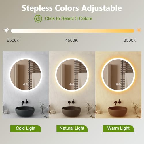Trintion LED Spiegel Bad mit Beleuchtung 60cm Rund - Dimmbar mit 3 Lichtfarben (3500K-6500K), Touch-Schalter, Beschlagfrei - Badezimmerspiegel mit Licht für Make-up & Rasur 2