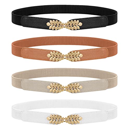 WERFORU Cinturón elástico de cintura para mujer, cinturón ancho vintage para vestido de mujer, moderno, cinturón elástico RCA, A-negro+blanco+marrón+beige, Passt Taillenumfang 82-99cm