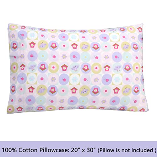 Image of Cozy Line Home Fashions 100 Cotton 3 Piece Toddler Sheet Set, Soft Breathable Crib Bedding Set for Girls Includes a Flat Sheet, a Fitted Sheet, a Pillowcase, Spring Floral Bloom Geometric Garden Pink