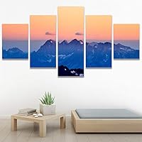 SIGNWIN 5 Panel Canvas Wall Art Sunset in The Mountains for Home Decorations Ready to Hang - 60