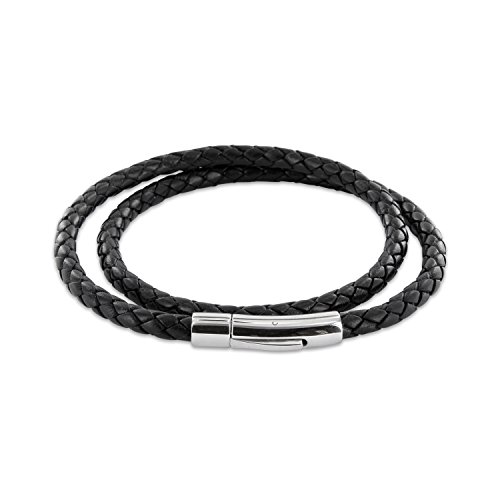 Auroris Echtleder Kette/Armband geflochten 5MM Farbe: schwarz mit Hebeldruckverschluss aus Edelstahl - Länge: 45cm