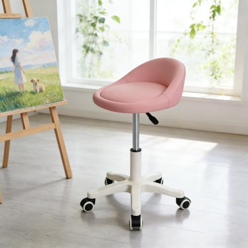 Image of Swivel Rolling Stool Drafting Chair with Wheels Pink Set of 1