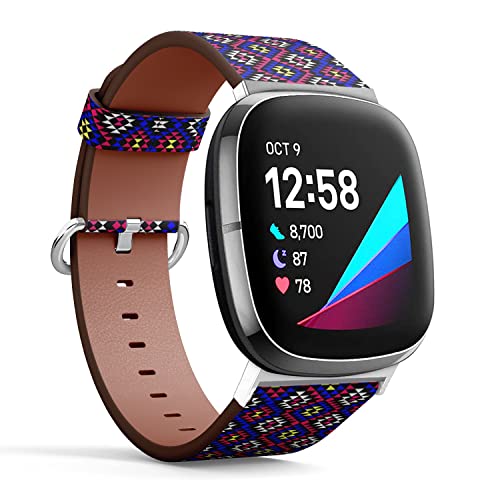 CJBROES Replacement Leather Watch Band, Compatible with Fitbit Versa 3 and Fitbit Sense of Wristband Bracelet Accessory - Bright Colored Ethnic