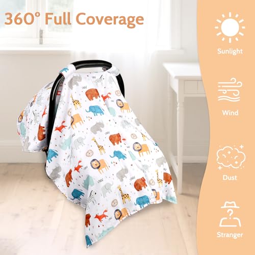 Image of ManFaiSky Car Seat Cover Baby, Soft Carseat Covers Baby Girl, Multi-Use Nursing Cover & Infant Carseat Canopy, Animals