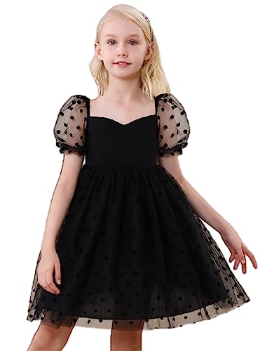Mebius Girls Mesh Puff Sleeve Sweetheart Neck High Waist Flowy A Line Dress Party Special Occasion 6-12Y