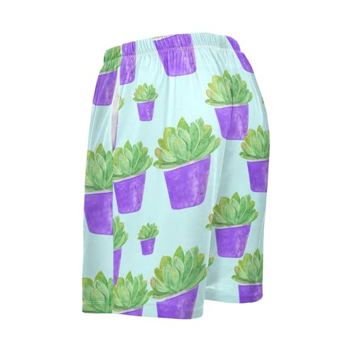 Green Succulent Plant Pajama Shorts for Men Lounge Pants Bottom Lounge Short Men'S Sleep Shorts with Pockets, S-XXL3