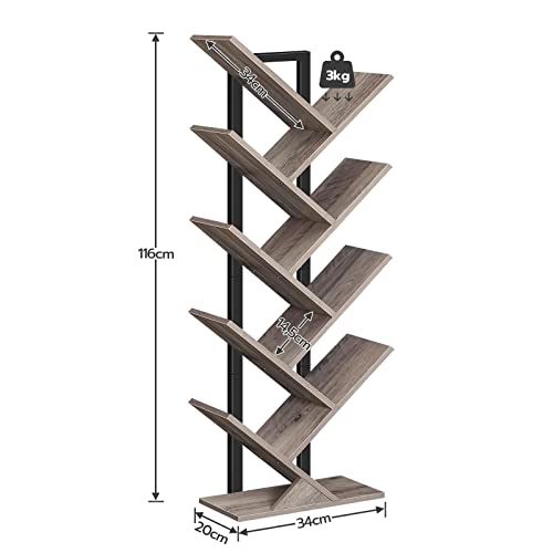 HOOBRO Bücherregal, Standregal mit 9 Ebenen, Holz DVD Regal, in Baumform, Metallgestell, für Wohnzimmer, Arbeitszimmer, Kinderzimmer… – Ansicht 3