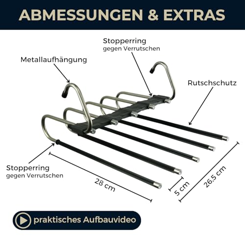WohnZauber Kleiderbügel platzsparend 2X mehrfach Hosenbügel mit Rutschschutz - 5in1 Hosenaufhängung - Kleiderschrank Organizer (Schwarz)