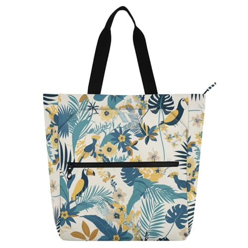 Bolsa de mano amarilla y azul de estilo tropical para biblioteca y playa