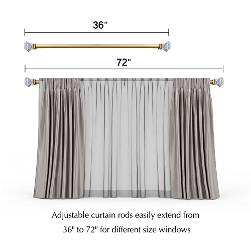 1 Inch Curtain Rods For Windows 36 To 72", Adjustable Curtain Rod With Square Crystal Diamond Finials, Single Drapery Rod And Bracket Set(Gold) #TOP2