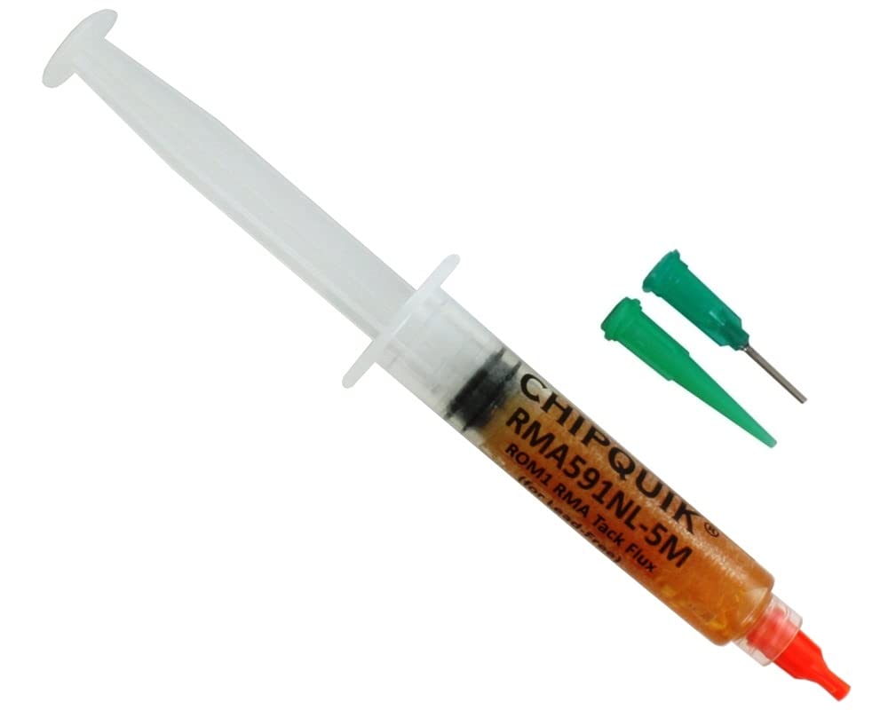 Chip QuikRMA591NL-5M ROM1 RMA Tack Flux (for Lead-Free) in 5cc/5g Luer Lock Manual Syringe w/tips