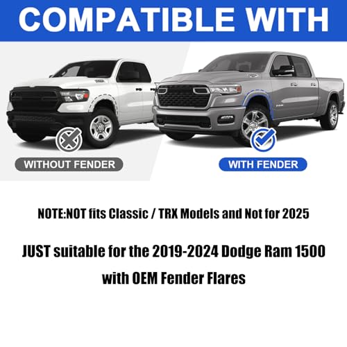 Image of Autorder Mud Flaps Splash Guards for 2019-2024 Dodge Ram 1500 with OEM Fender Flares Accessories Mudflap Fender Flares Front and Rear Mud Guard Set 4PCS (NOT Classic or TRX Models)