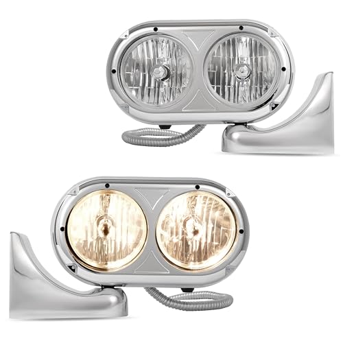 ALMULOO Pair Halogen Headlight Assembly Compatible with Peterbilt 359 Aluminum+Plastic Front Head Light Lamp Chrome Clear Lens+Chrome Housing Left&Right Side