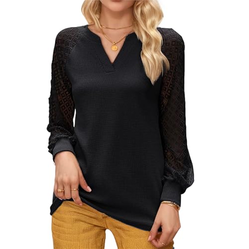 TANTOMI Blusen Damen Oberteile Elegant Bluse mit V-Ausschnitt Spitzenärmel...