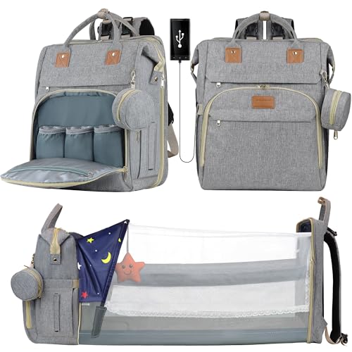 Diaper Bag Backpack for Mom and Dad, Large Capacity Baby Travel Bag with USB Charging Port, Waterproof Foldable Baby Bag for Boys and Girls, Stylish...