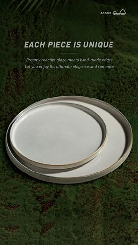 Famiware Annecy Dinner Plates and Bowls Sets, Stoneware Dinnerware Sets, Dishes Set for 4, 12 Pieces Handmade Dishware Set - Microwave & Dishwasher Safe, Double Reactive Glaze Tableware, Grey-White - Image 3