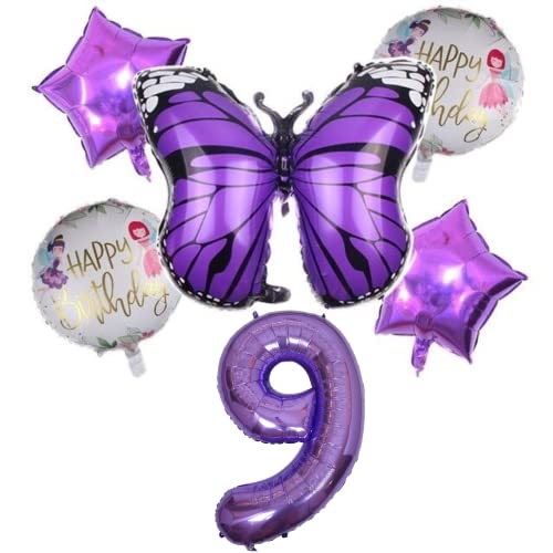 DIWULI Globos de Cumpleaños Mariposa Número 9 Púrpura