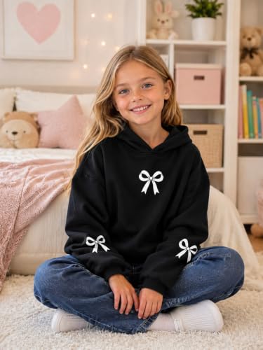 QIXYN Girls hoodies Bow Graphic Long Sleeve Hooded Sweatshirt Pullover Tops - image 4