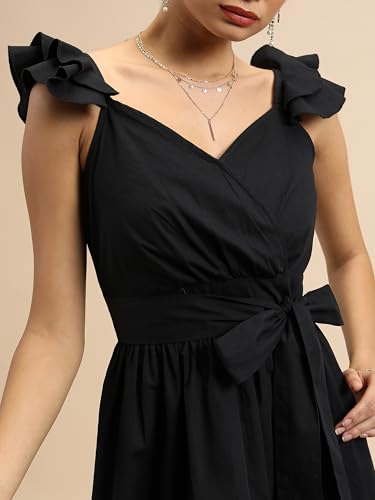Image of Tokyo Talkies Women's Sleeveless V-Neck Solid Dresses | Stylish Dresses | Casual Dresses